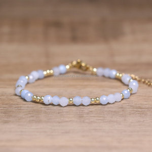 Bracelet délicat en perles de quartz rose naturel, aventurine verte, opale, <span class=keywords><strong>lapis</strong></span>-<span class=keywords><strong>lazuli</strong></span>, avec entretoise dorée, bracelet en cristal de guérison pour femmes - Product Image 3
