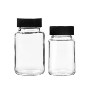 airtight plastic screw cap sealing type 120ml 200ml 150ml 400ml 500ml glass apothecary jar with lid private label stickers logo