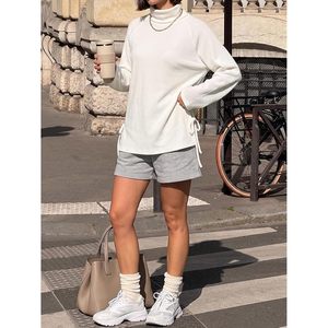 Custom Womens <b>Turtleneck</b> Oversized <b>Sweater</b> Ribbed Knit Side Slit Batwing Sleeve Drop Shoulder Pullover - Product Image 5