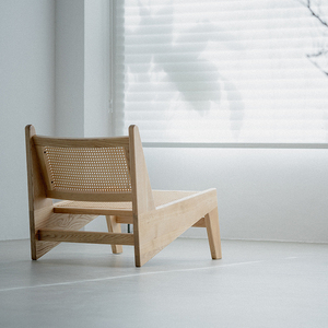 Sillón Reclinable de Madera de Fresno Blanco Chandigarh, Tejido con Mimbre, Estilo Wabi-Sabi, Color Natural, Sofá de Descanso para Sala de Estar, Muebles para el Hogar - Product Image 1