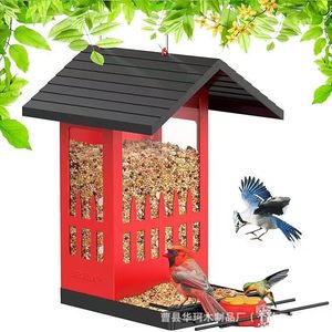 Mangeoire à oiseaux en bois 3,4 L, suspendue, pour jardin extérieur, avec fenêtre transparente et trou de drainage pour les oiseaux - Product Image 2