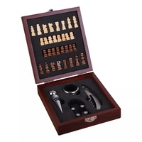 Ensemble d'ouvre-bouteille de vin de luxe pour usage domestique en gros, tire-bouchon en acier inoxydable, outils de bar en métal, boîte en bois, design d'échecs, vin élégant