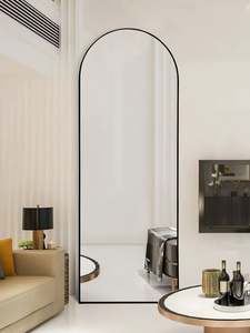 กระจกแต่งตัวแบบตั้งพื้นทรงโค้งขนาดใหญ่ สไตล์วินเทจ กรอบกระจกสีดำ ความคมชัดสูง ป้องกันการแตก เหมาะสำหรับตกแต่งห้องนั่งเล่นขนาดใหญ่ - Product Image 5