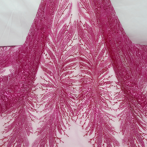 HY1930 Fuchsia <strong>Pink</strong> High Quality French <strong>Lace</strong> African <strong>Net</strong> <strong>3d</strong> Bead <strong>Lace</strong> Fabric Sequins <strong>Lace</strong> Fabrics for Wedding - Product Image 1
