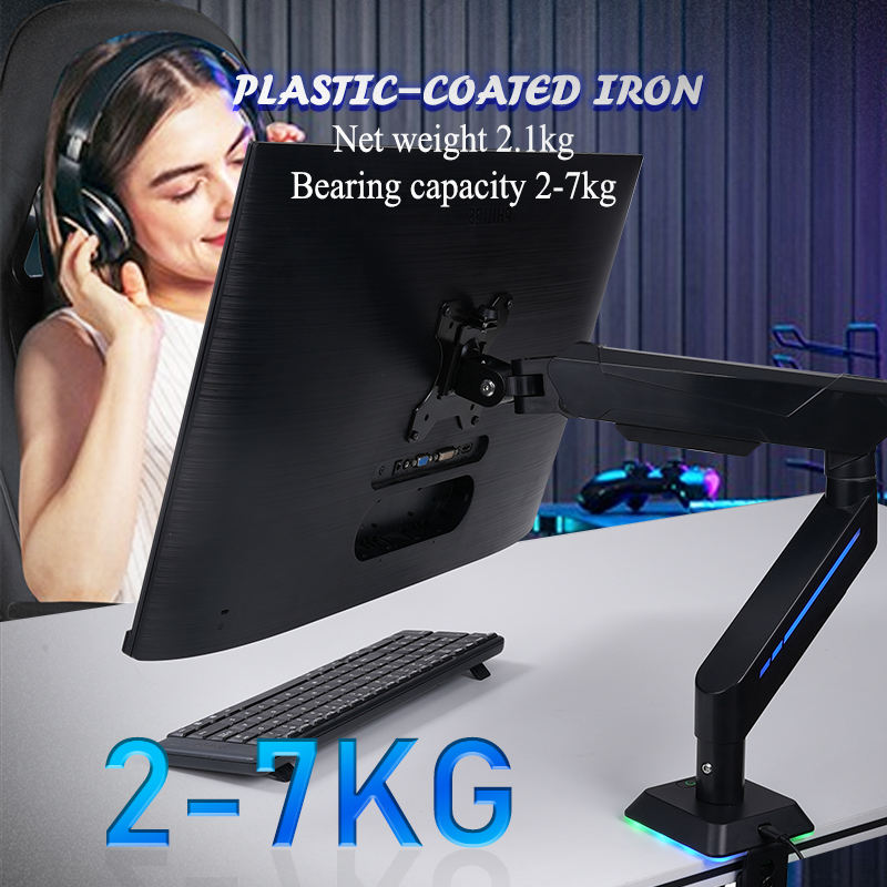 ORANGLES RGB Gaming Monitor Arm | Adjustable Swing Desk Mount, Single LCD/LED Arm, Full Motion Gas Spring Stand for 17-32" Screens (Kuwait) - angled perspective - presenting advantages - Image 4 of 6 | fits any environment | Purchase RGB Gaming Monitor Arm | Adjustable Swing Desk Mount, Single LCD/LED Arm, Full Motion Gas Spring Stand for 17-32" Screens (Kuwait) Michigan | Free Shipping ORANGLES