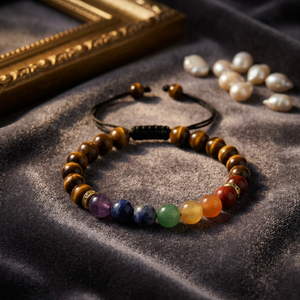 Pulsera de Piedra Natural Pulida con Cordón Ajustable, 7 Chakras y Ojo de Tigre, para Hombre y Mujer, Regalo - Product Image 1