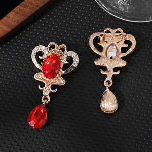 French Style Crown Brooch Gold Plated Alloy Teardrop Crystal <b>Pendant</b> Women's Party Fashion Jewelry Red Green Blue Color - Product Image 3