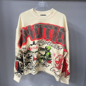 Top Quality Heavyweight 100% Cotton Mixed Emotions Street Long Sleeved High Street Casual Washed <b>Retro</b> <b>Sweatshirt</b> Hoodie for Men - Product Image 2