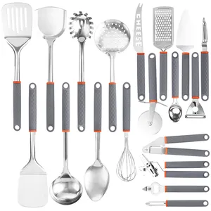 Conjunto de acessórios de cozinha, kit de utensílios de cozinha de aço inoxidável polonês sem aderentes, 19 peças