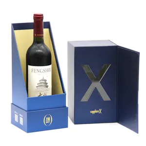 Özel şarap bardağı ambalaj kutusu şarap şişesi hediye pu deri mavi kutuları toptan şişe ambalajlama advent takvimi şarap kutusu