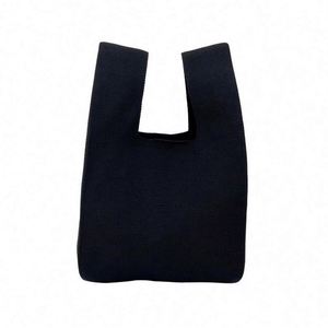 Bolso de Mano Personalizado de Punto Liso, Bolso Pequeño con Nudo en la Muñeca, Bolso Tote de Ganchillo Sólido para Mujer - Product Image 5