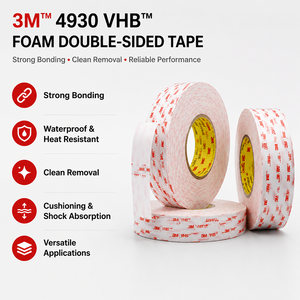 3M <span class=keywords><strong>VHB</strong></span> Doppelseitiges Klebeband 3M <span class=keywords><strong>4930</strong></span> Weißes Schaumstoff-Montageband Maßgeschnittene Rolle für Materialien mit Hoher Oberflächenergie - Product Image 2