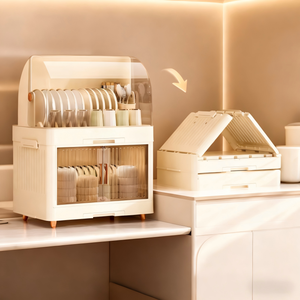 Escurridor de Platos y Tazones de Gran Capacidad, Multicapa, Antipolvo, Tipo Piso, con Tapa, Organizador de Platos para Cocina - Product Image 2