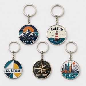 Porte-clés personnalisés en alliage de zinc avec impression UV, forme bouton, émail souple ou dur, vente en gros, logo personnalisé, souvenirs - Product Image 1