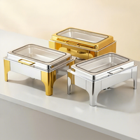 Chauffe-plat double à alcool en acier inoxydable doré BOSAI pour buffet, idéal pour la restauration hôtelière et les mariages, service alimentaire de luxe