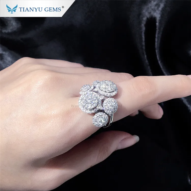 Tianyu gems ring jewelry women luxury designer moissanite diamond full setting white gold rings