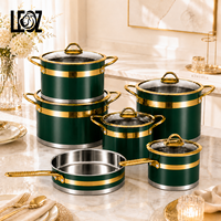 Ensemble de casseroles de luxe vert 11 pièces en acier inoxydable avec accents dorés - Pots polyvalents résistants au four et au lave-vaisselle pour la maison et la restauration