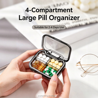 Boîte à pilules portable 7 jours, 4 compartiments, boîte de rangement pour médicaments, étanche à l'humidité, conteneur de médicaments de voyage, distributeur de pilules