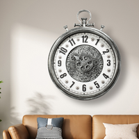 Jam Dinding Gaya Retro Industrial 47X38CM, Jam Dinding Bergaya Steampunk Nostalgia untuk Ruang Tamu, Jam Dinding Cermin yang Elegan