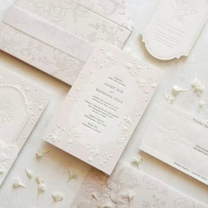 Juego de Invitaciones de Boda de Papel de Algodón con Texto Personalizado, con Relieve 3D y <span class=keywords><strong>Detalles</strong></span> en Lámina Dorada, Juego de Invitaciones de Primera Calidad - Product Image 1