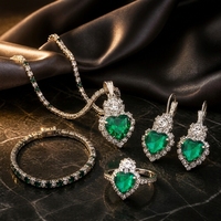 Parure de bijoux vintage royale en forme de cœur avec strass, collier, boucles d'oreilles, bague, bracelet en cristal plaqué argent et or, vente en gros pour fêtes