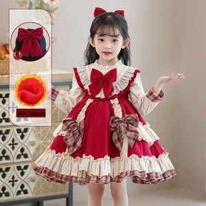 Vestito Lolita per Bambina <span class=keywords><strong>Autunno</strong></span>-Inverno 2025, Abito Retrò con Maniche Lunghe e Accessori, Stile Fragola - Product Image 1