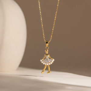 Ballet Girl Pendant Necklace Stainless Steel White Rhinestone Pearl Cartoon Design <b>Gift</b> Jewelry - Product Image 4