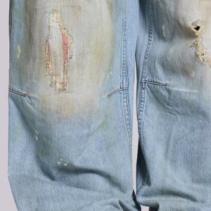 กางเกงยีนส์เดนิมหนาน้ำหนักมากคุณภาพสูงสไตล์วินเทจสั่งทำโลโก้ได้ ล้างสีแบบ Dirty Washed ขอบขาดๆ ทรง Baggy สำหรับผู้ชาย ขายส่ง - Product Image 5