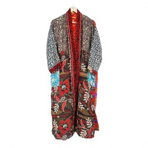 Kimono Largo de Seda India para Mujer, Elegante, Cómodo, Suave, Transpirable, de Secado Rápido, Lavable a Máquina, con Cuello en V y Cordón Ajustable, Estampado Floral - Product Image 1