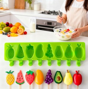 8 tế bào Popsicle kem Silicone khuôn động vật trái cây hình học tự chế trẻ em Băng Lolly khuôn cấp thực phẩm BPA miễn phí bền tự làm - Product Image 1