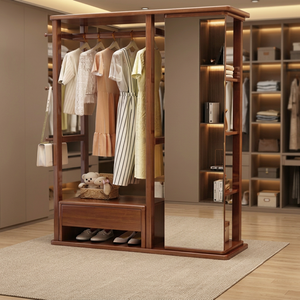 Modern Solid <b>Wood</b> <b>Coat</b> Rack with Mirror Shelves and <b>Hooks</b> Freestanding Storage for Bedroom Living Room Furniture - Product Image 4