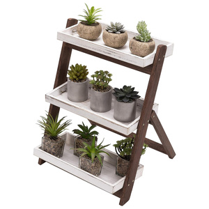 Soporte <span class=keywords><strong>de</strong></span> <span class=keywords><strong>Madera</strong></span> Vintage <span class=keywords><strong>de</strong></span> 3 Niveles para Macetas, Color Marrón Lavado y Blanco, Estante <span class=keywords><strong>de</strong></span> Exhibición y Almacenamiento para Macetas - Product Image 3