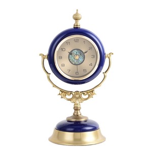 European Style Desktop <b>Clock</b> Blue Circular Quartz <b>Table</b> <b>Clock</b> Living Room Decor Silent Ornament - Product Image 5