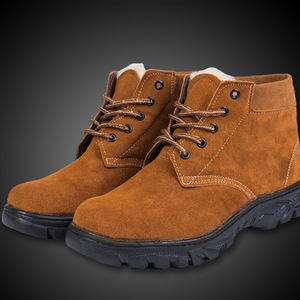Men's Winter Snow <b>Boots</b> Anti Smashing Steel Toe Warm Wool Lined Mid Heel Front Laces Solid Color - Product Image 1