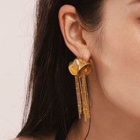 Boucles d'oreilles pendantes tendance en acier inoxydable plaqué or 18 carats PVD avec pampille en coquillage pour soirée