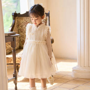 Vestido de niña OEM ODM con volantes, sin mangas, de malla y tul, elegante y bonito, para niñas, estilo princesa. - Product Image 4