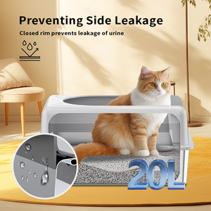 Arenero para gatos semicerrado de 20L, rectangular, plateado, de metal y plástico, con pala incluida. - Product Image 3