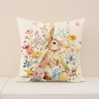 Housse de coussin décorative YINUAN Joyeuses Pâques, motif lapin, fleur et croix, pour canapé, printemps