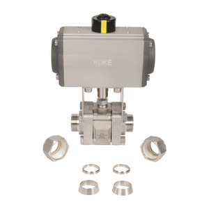 Vanne à bille pneumatique à trois pièces ROKE en acier inoxydable 316, double compression, commande automatique pour eau, gaz, huile - Product Image 5