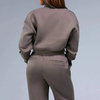 Ensemble de survêtement décontracté en coton uni pour femme, taille oversize, avec sweat-shirt court zippé et pantalon de jogging, 2 pièces