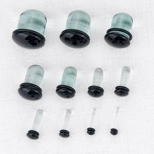 1 paire de plugs en verre pour tunnel, 1,6 mm-16 mm, calibres à simple évasement, boucles d'oreilles avec anneau en O noir, bijoux d'étirement pour unisexe - Product Image 2