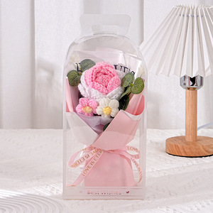 Hand Woven <b>Rose</b> Yarn Flower Bouquet Artificial Flower PVC Gift Box Mothers Day Present - Product Image 2