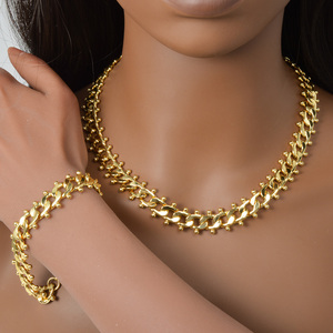 Conjunto de collar y pulseras unisex al por mayor, chapados en oro, con cadena de eslabones y adornos esféricos, finos, uniformes y luminosos. - Product Image 2