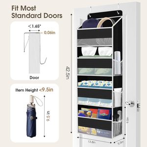 Organizador para colgar sobre la puerta, almacenamiento colgante con ventana transparente, 4 compartimentos, rectángulo negro para colocar detrás de puertas y paredes - Product Image 2
