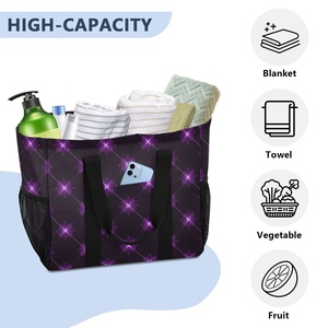 Aloha ถุงช้อปปิ้งนำกลับมาใช้ใหม่ได้กระเป๋าเก็บความเย็นขนาดใหญ่ลายตามสั่งพิมพ์ลายตามแบบฮาวายสีม่วง - Product Image 4