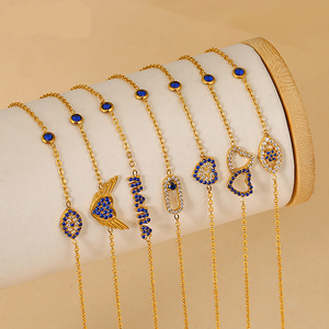 Bracelet empilable BS5015 <span class=keywords><strong>chic</strong></span> en acier inoxydable avec zircon bleu incrusté, breloques cœur et yeux « <span class=keywords><strong>Mama</strong></span> », accessoires quotidiens pour femme - Product Image 1