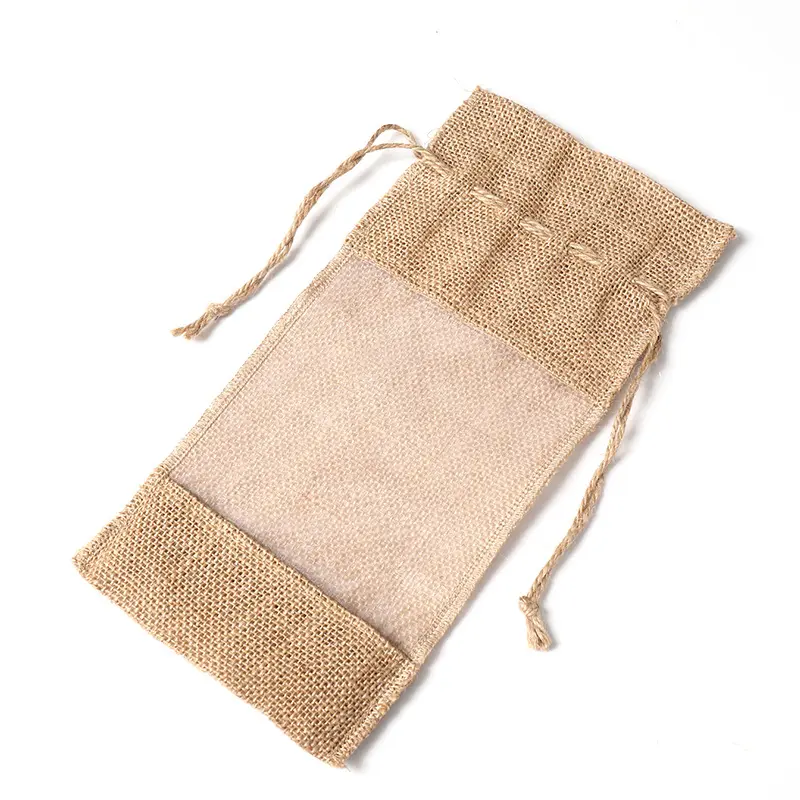 Good Quality Natural Cane Handled Jute Mini Wine Bottle Drawstring Bags Online Organic Cheap Jute Bag