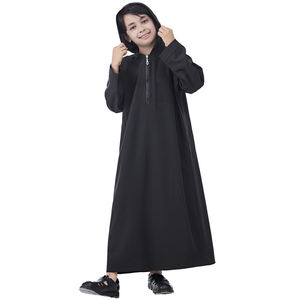 高品质中东伊斯兰男孩Thobe Thawb纯色长袖拉链连帽衫Abaya长袍阿拉伯穆斯林民族男孩长袍 - Product Image 2