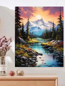 Kit de peinture par numéros, série paysage, coucher de soleil, montagne enneigée, forêt, sans cadre, pliable, peint à la main, art décoratif pour la maison - Product Image 3