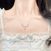 Bijoux à la mode 925 Sterling Silver Rhodium Plaqué Rose Zircon Bowknot Chokers Collier